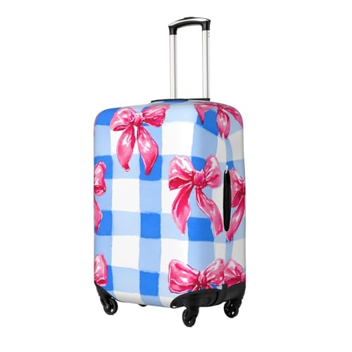 Blue Checkered Bow Elastic Travel Luggage Cover, Washable Spandex Suitcase Protector, Anti-Scratch Fits 18-32 Inch2