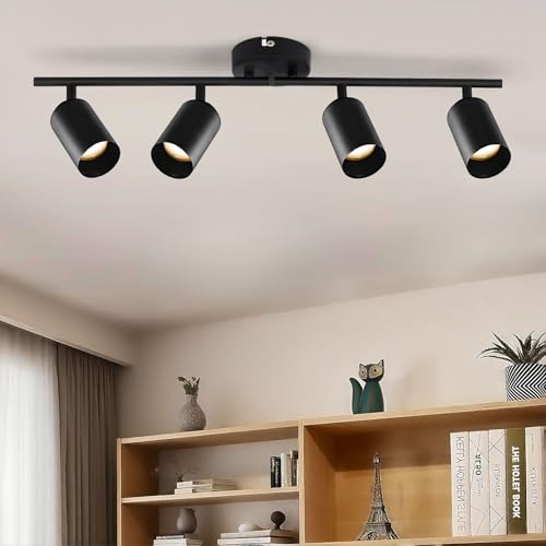 Reviews de Iluminación de techo para oficina favoritos de las personas. 45 Kit de Iluminación de Riel Led, Foco de Techo de 4 Vías con Acabado Negro, Cabezales de Luz Giratorios Flexibles (Las Bombillas No Están Incluidas) (4 Luces)