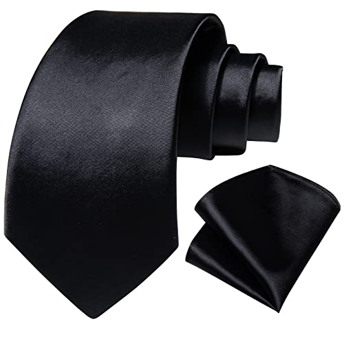 Image of DiBanGu Mens Solid Color Tie and Pocket Square Set Woven Silk Plain Necktie & Handkerchief for Men Wedding Party Formal
