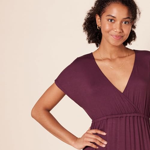 Image of Amazon Essentials Women's V Neck Short Sleeve Empire Waist Maxi Dress, Burgundy, Small