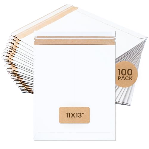 Image of BOX USA Rigid Mailers 11 inch x 13 inch (100-Pack) - Cardboard Mailer Envelopes for Photos, Catalogs, Art Prints - Stay Flat