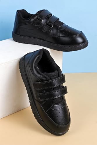 Image of ATHCO Unisex-Child Care-V2-Velcroo School Shoes | Soft Cushioned Memory Foam Heel Pad Support | Kid's | Boy's | Girl's | Children |Uniform Shoes | Lightweight | Velcroo |Easy Wear & Care| Formal Shoes | Padded Textured Heel Grip Lining | Breathable | All Day Comfort