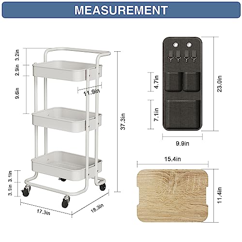 Image of DTK 3-Tier Rolling Cart with Table Top, Metal Utility Cart with Side Bags