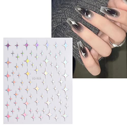 Jmeowio 12 Sheets Aurora Butterfly Nail Art Stickers Decals Self-Adhesive Pegatinas Uñas Glitter Holographic Star Nail Supplies Nail Art Design Decoration Accessories #TOP2
