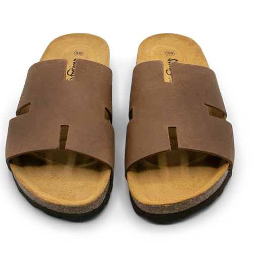 Image of Sandgrens Handmade Unisex Cork Slides | European Top Grain Leather Sandals with Soft Suede Footbed and EVA Rubber Sole | Avila