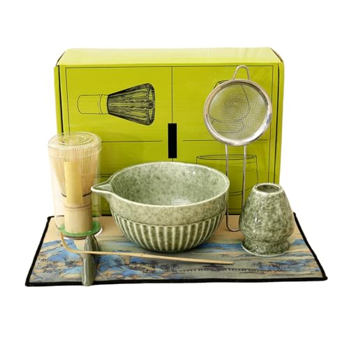Matcha Tea Set 7 Piece Matcha Juego de Escoba, Elegante Pala de Bambú, Colador, Soporte para Látigos, Cuchara de Bambú, Juego de Escoba Ceremonia Japonesa, para Principiantes (A)