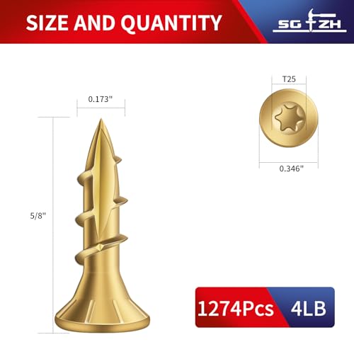 Image of #8 x 5 /8 inch Deck Screws (1274Pcs) 4lb. Exterior Wood Screws. Carbon Steel, Tan, Flat Head, Rust Resistant epoxy Coated, with T25 Star Bit