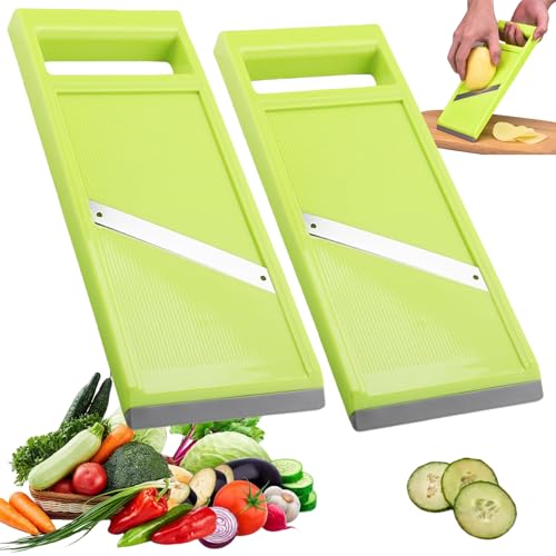 2 Pcs Green Vegetable Slicer Mandoline Vegetable Slicer for Kitchen Mandoline Food Slicer Stainless Steel Portable for Kitchen Handheld Slicer Cucumber Slicer Quick Slice Uniform Slicing Potato Slicer
