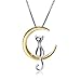 925 Sterling Silber Mond Katze Anhänger Halskette Moon Halskette Lovely Cat Moon Animal minimalistischen Charme Anhänger Halskette (Gold)
