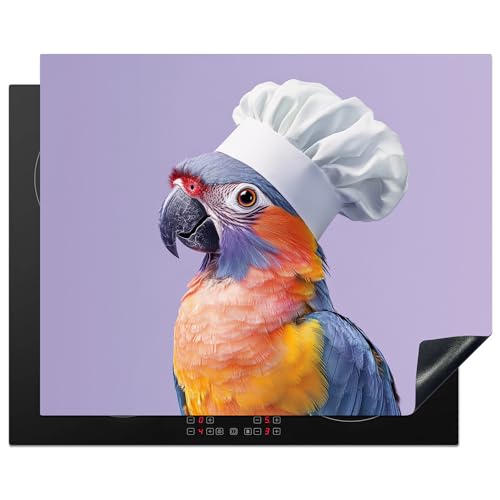 KitchenYeah© Protector Vitroceramica 65x52 cm Tapa para induccion Placa Encimera Cubre de Protectora Cocina Loro - Gorro de Cocinero - Púrpura - Bonito