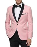 MY'S Men's Tuxedo Jacket, Slim Fit Suit Blazer, Shawl Lapel Lightweight Sport Coat for Dinner Prom Party Wedding Light Pink