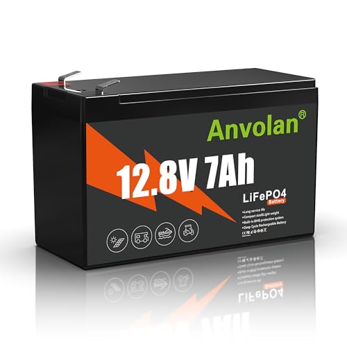 12V 7Ah Lithium LiFePO4 Batterie, mit 7A BMS, 89.6Wh, Max.15000 Zyklen Lithium Akku, für Ersatz Blei-Säure Batterien,Boote,Solaranlage Off-Grid,Fischfinder, Licht, Spielzeug, Camping (7Ah 12.8Volt)