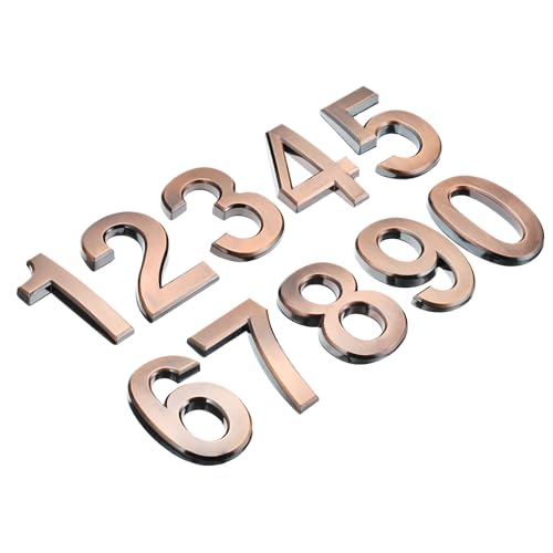PATIKIL Casa Número 3D Buzón Números 0-9 para Exterior 10uds Puerta Dirección Número Carta Auto Adhesivo Grande para Casa Apartamento Oficina Hotel Habitación Buzón Cartel Bronce