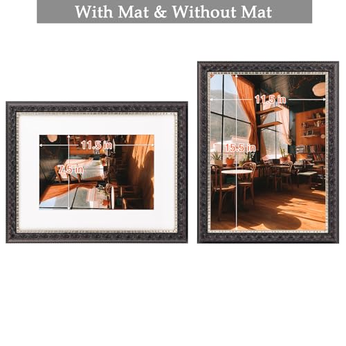 Image of Golden State Art, 12X16 Ornate Finish Photo Frame with White Mat for 8X12 Picture & Real Glass, Color: Black with Silver & Burgundy
