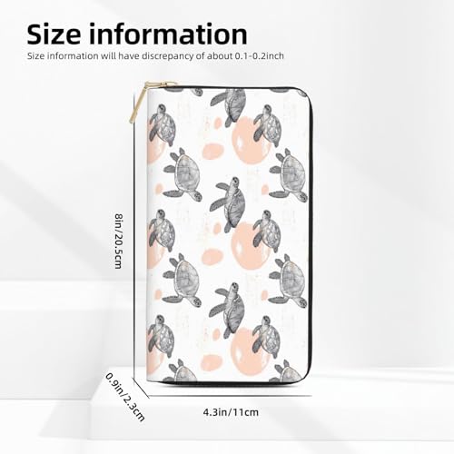 Leather Thin Slim Wallets for Women & Men - Sketch Turtle Print Card Wallet Holder with Zipper2