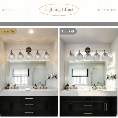 Image of Bathroom 5-Lights Smoke Gray Leaf Texture Glass Vanity Light Fixture