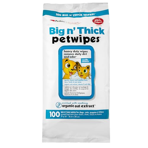 Petkin Petwipes, 100 Wipes – Big 'n Thick Extra Large Pet Wipes for Dogs and Cats – Cleans Face, Ears, Body and Eye Area – Super Convenient, Ideal for Home or Travel – Single Pack of 100 Wipes