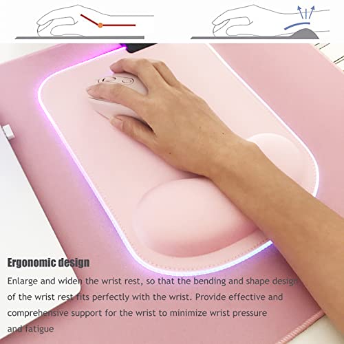 Rgb Mouse Pad With Wrist Support, Led Mouse Pad With 13 Lighting Modes, Anti-Slip Rubber Base, Pain Relief Computer Ergonomic Mouse Pad For Gaming, Office, Home, 11.8 X 8.5 In (Pink) #TOP3