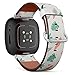 CJBROES Replacement Leather Watch Band, Compatible with Fitbit Versa 3 and Fitbit Sense of Wristband Bracelet Accessory - Leaves Palm Tree