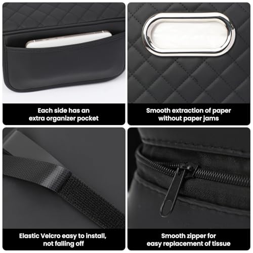DEPOTA Car Armrest Cushion Arm Rest Cover for Car Leather Car Center Console Cover with 2 Storage Pockets, Armrest Cover for Car Armrest Seat Box Cover Protector (Black)