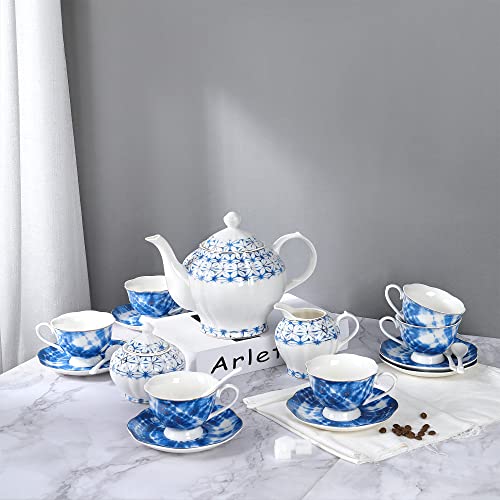 Fanquare 21-Piece Vintage Porcelain Tea Sets Of 6, Blue Cup Set With Spoon, Tea Party Set For Adults #TOP5