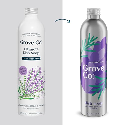 Image of Grove Co. Dish Soap, 3 x 16 fl oz Refills, Lavender Blossom & Thyme | Plastic-Free; Refill format; Natural Fragrance; Removes Stuck on Food; 98% plant-based ingredients