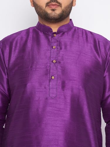 Image of Vastramay Plus Men's White Silk Blend Kurta Pyjama Set VPLUSMKWH001nPBL 44 | Independence Day