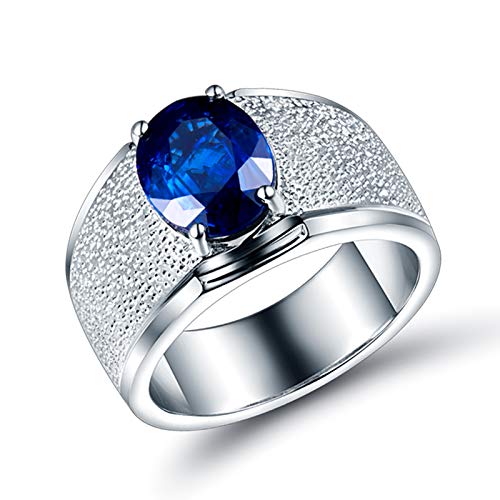 Anillos de Pareja Oro Blanco de 18K, Anillos Bisuteria Hombre 2ct Zafiro Joyería Anillos Regalos de Cumpleaños Talla 27