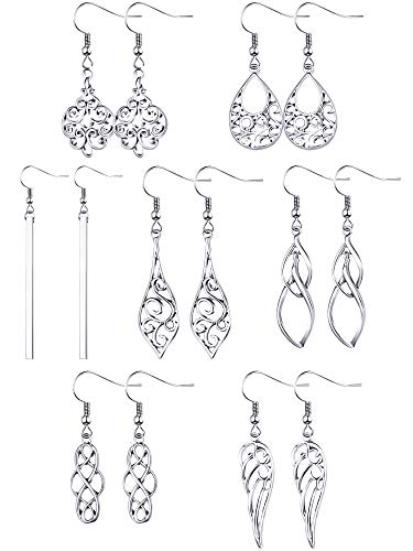 7 Pairs Celtic Knot Earrings Boho Fashion Drop Dangle Earrings for Women Knot Silver Teardrop Hoop Vintage Statement Jewelry (Elegant)