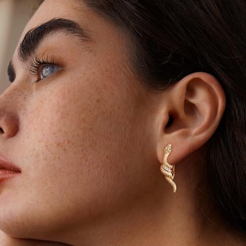 FETTERO Hoop Earrings for Women, 14K Gold Plated Lightweight Huggie Leaf Snake Bar Gold Hoops, Hypoallergenic Gold Earrings for Women Ear Piercing Jewelry