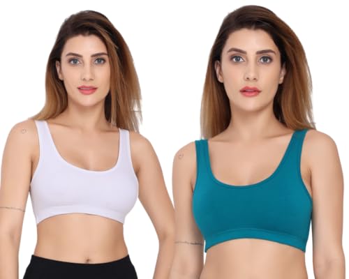 Image of Celary Women's Super Cotton Blend Sports Bra||Non Padded|| Wirefree Everyday use||Low Impact-Full Coverage Bra|| 2 Piece Combo Sports Bra
