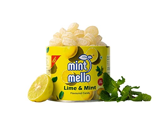 Image of CandyVille Mint Mello Lime Mint Candy Tin (340 Gm) | Mild Mint | Lemon Drops With Menthol | Flavoured Candy