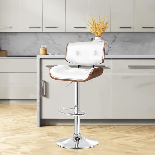 ALFORDSON Bar Stool Adjustable Kitchen Barstool Kayla Swivel Counter Dining Chair in 62.5-84cm Seat Height with Anti-Slip Floor Protector for Home Bar Dining Room Cafe Shops (White)
