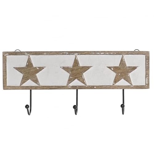 KCASA Perchero de Pared Mango Madera Tallado Estrellas 3 colgadores Metal (Estrellas) Cover