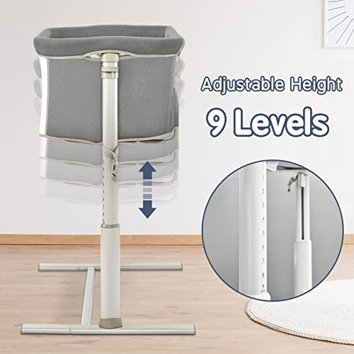 Alvod Bedside Sleeper For Baby, Baby Bassinet, Baby Crib Baby Nursery Bed For Infants, 9 Adjustable Height For Bed Sofa, Breathable Mesh, Easy Assemble (Light Grey) #TOP2