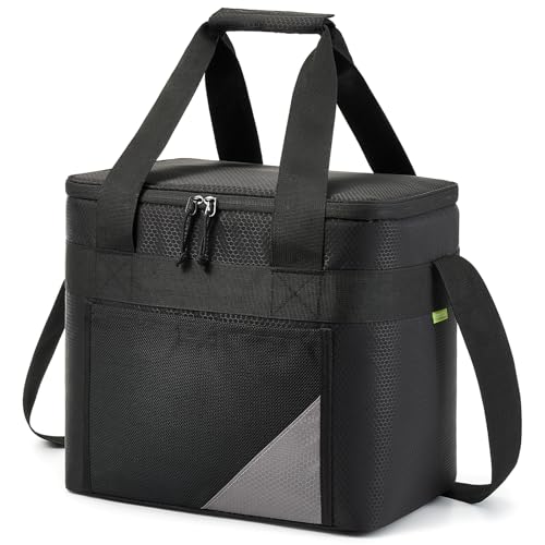 PeranoRidia Isolierte Kühltasche 20/30L – Große Faltbare Picknicktasche für Auto und Einkauf, Leichte Tragbare Kühlbox für Camping, Strand, Picknick und Reisen, Schwarz/Grün