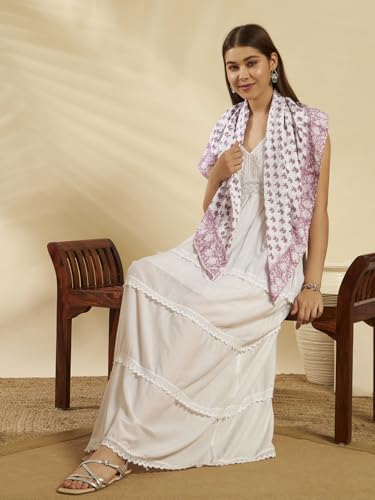 Image of Ravaiyaa - Attitude is everything Sanganer Hand Block Printed Scarves Pure Cotton Scarf Square Hijab Dupatta 40 inch X 40 inch Inch