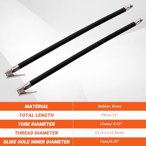 Image of 2 PCS Tire Pressure Guage Hose Replacement with Standard Locking Air Chuck and G1 /4 Standard Tire Valve Fine Thread
