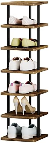 AZERPIAN Shoe Rack 7 Tier Vertical Storage Organizer Narrow Metal Slim Shelf Modern Free Standing Shoe Tower Saving Space for Closet Entryway Bedroom,Black (Black, 7 Tier)