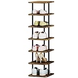 AZERPIAN Shoe Rack 7 Tier Vertical Storage Organizer Narrow Metal Slim Shelf Modern Free Standing Shoe Tower Saving Space for Closet Entryway Bedroom,Black (Black, 7 Tier)