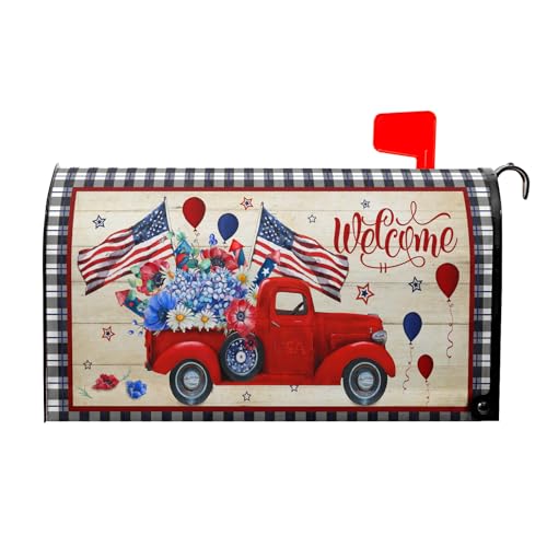 Granbey 4th of July Mailbox Cover Magnetic Large Size 25x21 Inch American Flag Patriotic Truck Mailbox Cover Independence Day Decorative Mailbox Wraps Post Letter Box Cover for Home Garden Yard