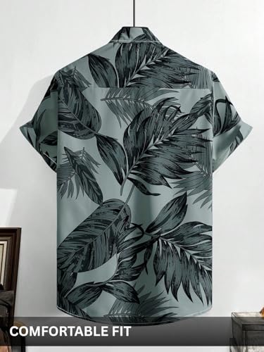 Image of Leriya Fashion Men's Tropical Hawaiian Button Down Shirt | Regular Fit Soft Rayon Short Sleeve Casual Beach Shirt with Floral Print|Summer Holiday Resort Outfit