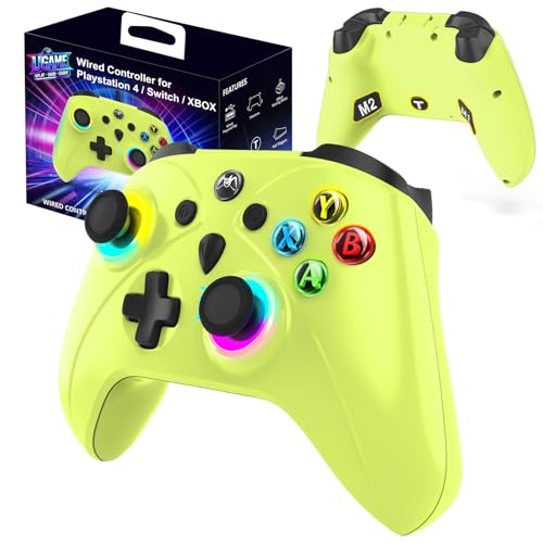 Image of UGAME Wired Xbox Controller for X Box Series X S One PC PS4 Switch, Gaming Control Controllers with 1000Hz Polling Rate No Drift Stick, Custom Paddles Turbo RGB Light Remote, Green Gamepad