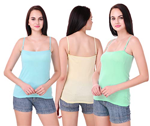 Image of Set of 3 Spaghetti Camisole Vest Top Inner Wear Camis with Adjustable and Detachable Strap (Free 1 Pair Transparent Strap) for Women and Girls