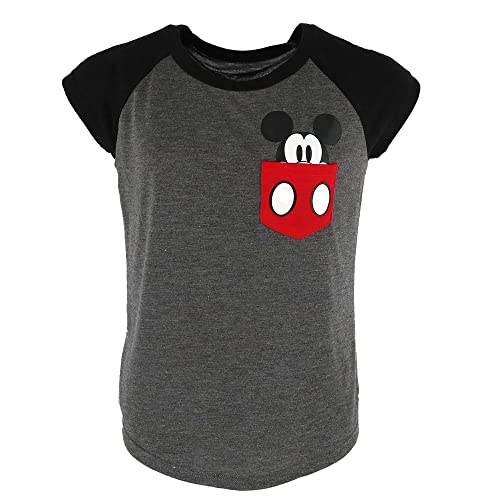 Disney Youth Girls Mickey Peeking Pocket Tee Charcoal Large