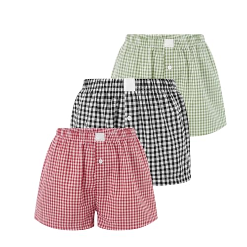 Image of Womens Y2k Plaid Shorts Women Cute Lounge Pajama Sleep Comfy & Casual Gingham PJ Boxer Shorts