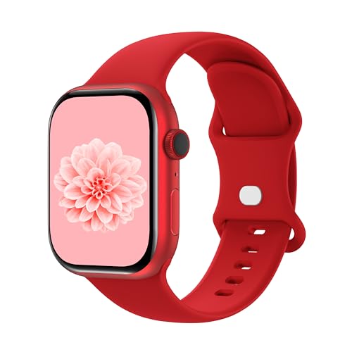 Aegce Silicone Sport Band Compatible with Apple Watch 41mm 40mm 38mm 42mm Women Men Soft Strap Replacement Wristband for iWatch Ultra SE 3 2 1 Series 11 10 9 8 7 6 5 4 Red S/M