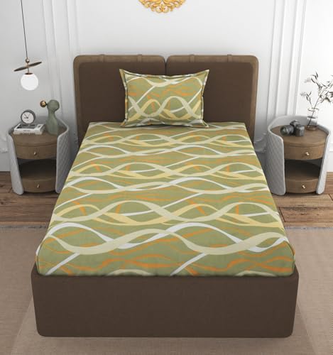 Image of VOMZER 300 Threadcount Elastic Fitted Bedsheets Single Bed with 1 Pillow Cover | Single Bed with All Around Elastic, Size 36 X 72 X 8 Inches