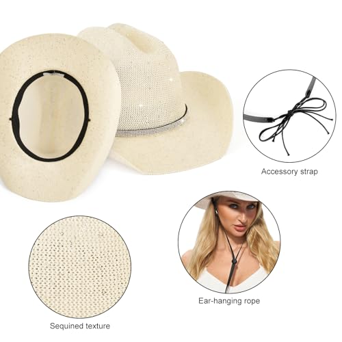 Image of Sequin Cowboy Hat for Men & Women - Sparkly Cowgirl Hat with Thread Detail, Stylish Cowboy Hat for Parties