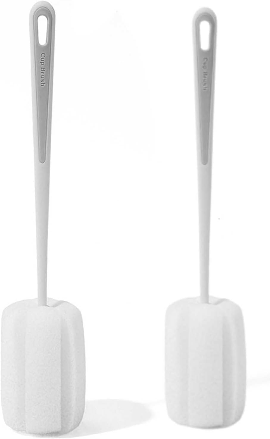 2PCS Sponge Bottle Brush, Long Handle Cup Cleaner Brush Bottle Washer 360° Cleaning Elastic Flexible Hanging Hole Design (White)